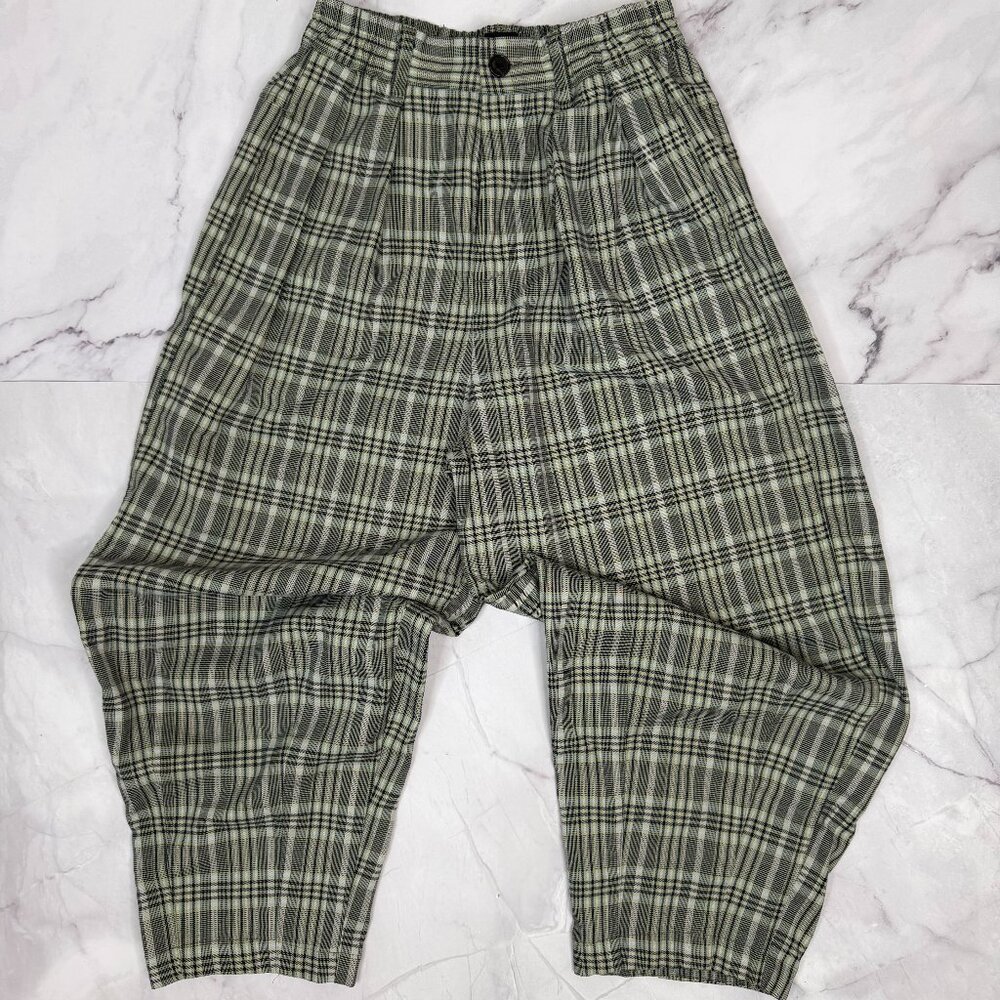 BDG Green Plaid Wide Leg Tapered Ankle Pant